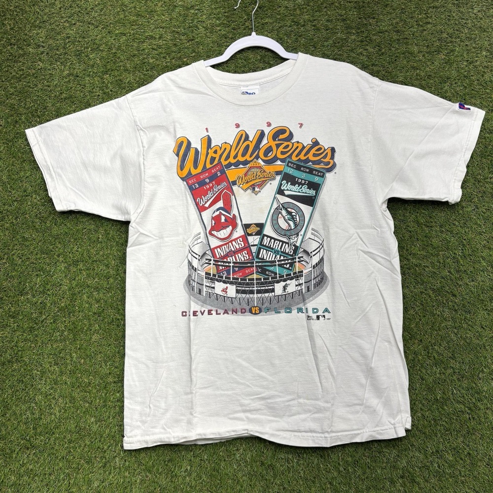World Series Florida Marlins Cleveland Indians Shirt Mens Large 1997 Graphic Tee